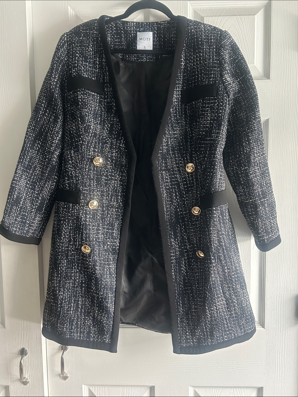 Navy/Black/White Tweed  Blazer Dress with Gold Buttons - Picture 2 of 12